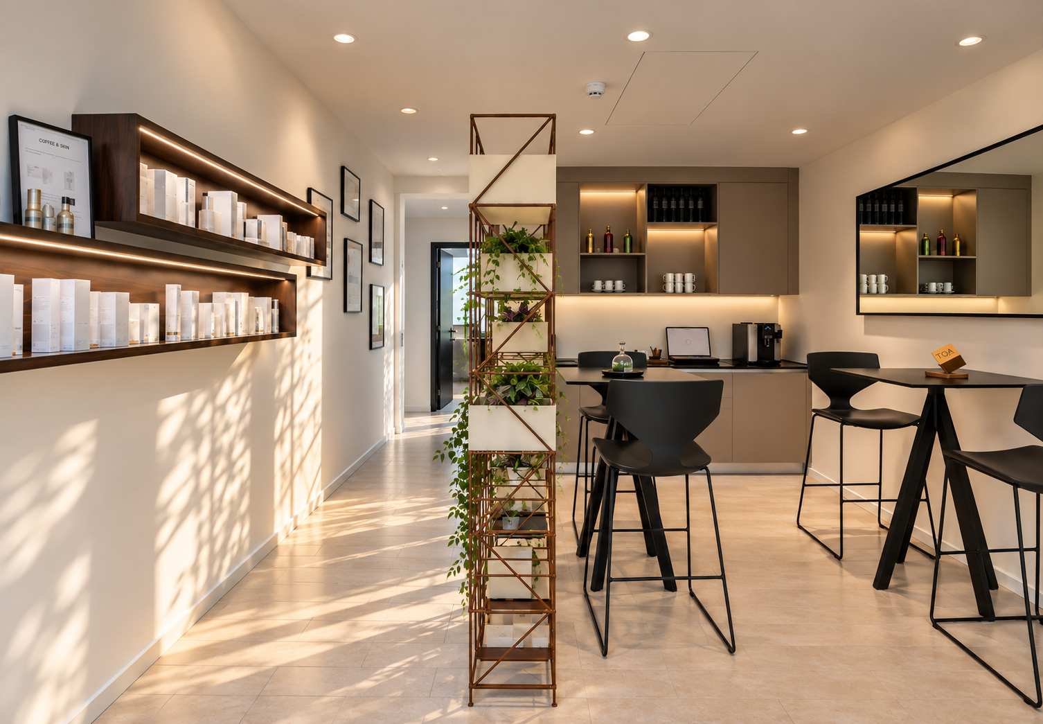 Accueil 6 Espace lounge lumineux avec plantes et cafe